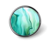 Turquoise Liquid Marble Agate Paint Emerald Green Macro Wave Lines Round Brooch Pin, Unisex Smooth Surface Lapel Tie Pin, Lightweight Badge Jewelry Crafts Decor for Costume Accessory Men Women