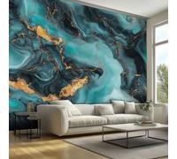 Turquoise Liquid Marble Wallpaper for Living Room - Abstract Wall Paper, Marble Home Decor, Non-Woven Waterproof Print Wallpapers for Bedroom, Feature Walls Mural 450x315 cm - RvX189