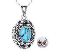 Turquoise Locket Necklace for Women Sterling Silver Turquoise Locket Pendant Holds Pictures Always with You Vintage Style Photos Locket Jewelry Gifts for Loved One (green)