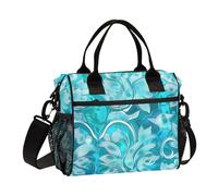 Turquoise Lunch Box for Girls with Water Bottle Holder Lunch Tote Bags with Shoulder Strap Lady University M