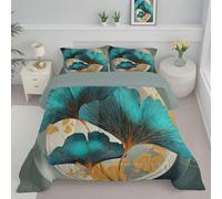 Turquoise Luxurious Ginkgo Leaf Single Duvet, Reversible Coverless Abstract Plants Duvet, Anti Allergy Bed Quilt For All Seasons - 1 Soft Washable Comforter Bedding With Pillowcases