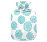 Turquoise Mandalas White Hot Water Bottle with Velvet Cover Hot Water Bag for Hot and Cold Compress Small