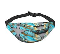 Turquoise Marble Adjustable Waist Pack Fashion Water Resistant Waist Pack Hiking Bum Bag for Travel Running Hiking Cycling Black One Size, Black, One Size