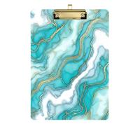 Turquoise Marble Aqua Blue Acrylic Clipboard Decorative Clipboard A4 Standard Size Clip Boards with Low Profile Metal Clip for Nurses, Lawyers, Doctor Offices