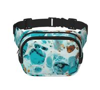 Turquoise Marble Art Double Layer Waist Bag Pack Teal Cow Print Bum Bag Fanny Pack for Men Women, Adjustable Belt Bag for Travel Hiking Running Cycling Festival