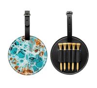 Turquoise Marble Art Golf Tee Holder Teal Cow Print Leather Golf Tee Organizer Bag for Women Men Water-Resistant Great Gifts for Golfer Lovers