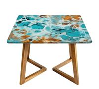 Turquoise Marble Art Square Tablecloth with Elastic Edgs Teal Cow Print Fitted Table Cover Waterproof Topper Cap for Dining Wedding Party Picnic 160cm
