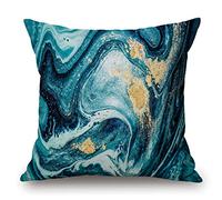 Turquoise Marble Pillow Cover 18x18 Inch Abstract Blue Teal Ripples of Agate Ocean Swirls Ink Art Luxury Farmhouse Decorative Throw Pillow Cover Square Cushion Case for Home Sofa Couch Decoration