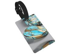 Turquoise Marble Printed Small Luggage Tags Portable Bag ID Holders with Adjustable Strap for Travel Gear