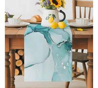 Turquoise Marble Table Runner 13x108 Inches Long Abstract Modern Cotton Linen Table Runner Burlap Style for Dinner Table Party Decor Tabletop Decorations