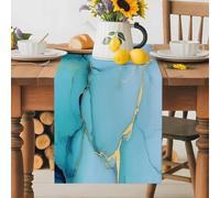 Turquoise Marble Table Runner 13x72 Inches Long Teal Green Gradient Texture Abstract Marble Cotton Linen Table Runner Burlap Style for Dinner Table Party Decor Tabletop Decorations