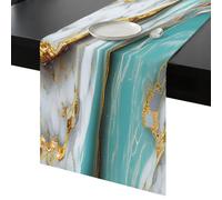 Turquoise Marble Table Runner 48 Inches Long, Abstract Gradient White Gold Teal Water Ripples Washable Table Runners Heat-Insulation Kitchen Dining Table Decorations for Home Party Decor, 13"x48"