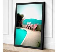 Turquoise Motel Days Vintage Canvas Wall Art Print 18x12 Inch | Ready to Hang, Gallery Wrapped, Fade-Resistant Inks, Securely Packaged, UK Made