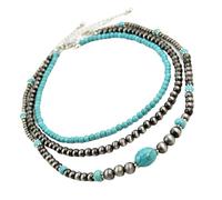 Turquoise Necklace Set for Women, Multi Layer Bohemian Style Necklace Set with Alloy Beads, Adjustable Length, Stacked Necklace for Vintage Party, Wedding, and Everyday Styling