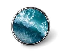 Turquoise Ocean Crashing Waves Round Badge Pin Metal Memorial Brooch Button Lapel Pins for Backpack Wedding