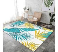 Turquoise Palm Leaves Theme Area Rug For Living Room Soft Colorful Floor Mat Printed Large Carpet, Short Pile Washable Area Rugs For Bedroom Dining Room Non Slip Non Shedding Rug,