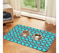 Turquoise Pattern Print Pet Food Bowl Mat,Feeding Mat,Washable Feeding Mats For Dogs And Cats