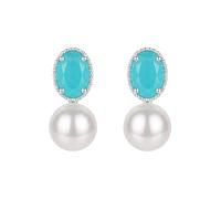 Turquoise Pearl Drop Earrings for Women, Elegant Two-Tone Minimal Style, for Business Dinner Wedding Guest Attire, gift for Office Ladies Wedding Attendees