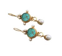 Turquoise Pearl Earrings Adorned with Turquoise and Pearl Pendants of Various Sizes Featuring a Vintage Palace Style Gold Earring Decoration