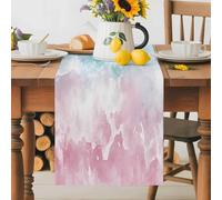 Turquoise Pink Ombre Table Runner 13x108 Inches Long Abstract Coastal Ocean Waves Gradient Cotton Linen Table Runner Burlap Style for Dinner Table Party Decor Tabletop Decorations