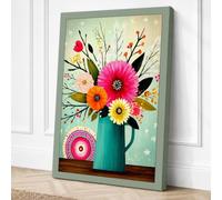Turquoise Pitcher Blooms Canvas Wall Art Print 18x12 Inch | Ready to Hang, Gallery Wrapped, Fade-Resistant Inks, Securely Packaged, UK Made