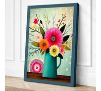 Turquoise Pitcher Blooms Canvas Wall Art Print 18x12 Inch | Ready to Hang, Gallery Wrapped, Fade-Resistant Inks, Securely Packaged, UK Made
