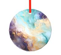 Turquoise Purple Marble Christmas Ornaments Round Glass Decorations Abstract Tree Decorative Hanging Pendant for Xmas Home Office Party Holiday