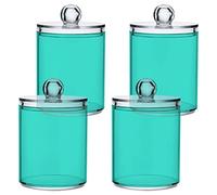Turquoise Qtip Holder Organizer Dispenser Cotton Swabs Cans Plastic Jars with Lid Set 4 Pack Bathroom Storage Canister for Cotton Ball Floss Cotton Pads
