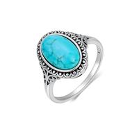 Turquoise Ring Genuine Turquoise Jewellery for Women Men 925 Sterling Silver Boho Natural Gemstone Ring (P)