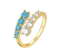 Turquoise Rings Jewelry for Women, Marriage Ring 14K Yellow Gold Vintage Open Ring Adjustable with Blue Round Turquoise Size R 1/2