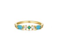 Turquoise Rings Ladies, Stackable Rings Gold Delicate with Blue Marquise Shape Turquoise 9K Yellow Gold Size N 1/2