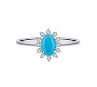 Turquoise Rings Western, Boho Rings for Women Blue Flower with Oval Shape Turquoise 9K White Gold Size N 1/2