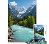 Turquoise River Flowing Through Mountain Landscape Jigsaw Puzzles 1000 Piece for Adults Thinking Skill Relaxed Leisure Neat Edges Perfect Xmas (38x52cm)