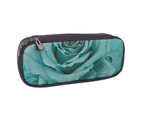 Turquoise Rose Printed Pu Leather Pencil Case Box Flip Pen Bag and Makeup Cosmetic Holder for Girls Boys School Students
