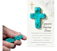 Turquoise Sanctum Cross: Guardian Token, Handmade Cross Fidget Kit with Encouragement Card, Smooth Pocket Religious Worry Stone for Prayer & Stress Relief (1 Pc)