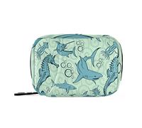 Turquoise Sharks Seahorses Lobster Bubbles Sea Animals Pill Case with Removable Internal Plastic Boxes Organizer, Small Medicine Bag Holder Zippered Carrier for Travel Storage Container