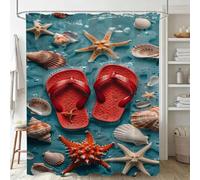 Turquoise Shower Curtain, Waterproof Extra Long Curtains for Bathroom Decor, Luxury Weighted Shower Curtain Starfish, for Bathroom Window Curtains, Quick Dry Wet Room, 120x150cm 48x60Inch J-761