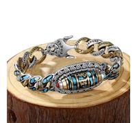 Turquoise Six-character Mantra Nine-eyed Dzi Bead Bracelet (A)