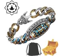Turquoise Six-Character Mantra Nine-Eyed Dzi Bead Bracelet,Buddha Stones Tibetan Bead Fortune Charm Bracelet Silver for Men (22cm/8.66in, 1pc Six Character)