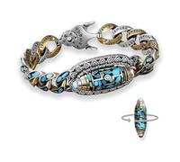 Turquoise Six-character Mantra Nine-eyed Dzi Bead Bracelet, Vintage Mala Beads, Amulet Good Luck Beaded Bracelets, Turquoise Good Luck Bangle Bracelet for Men Women (A,18cm)