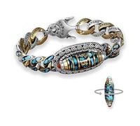 Turquoise Six-character Mantra Nine-eyed Dzi Bead Bracelet, Vintage Mala Beads, Amulet Good Luck Beaded Bracelets, Turquoise Good Luck Bangle Bracelet for Men Women (B,18cm)