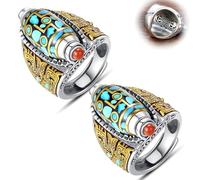 Turquoise Six Character Mantra Nine Eyed Dzi Bead Ring Tibetan Style Six Character Mantra Bead Transfer Rotating Ring Feng Shui Good Luck Meditation Ring For Men Women Rings for (Sky Blue-4, One Size)
