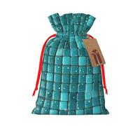 Turquoise Small Dot Tiles Christmas Gift Bags with Tags & Ribbon Ties, Xmas Drawstring Candy Treat Bag Christmas Gifts Sacks Reusable Gift Wrapping Bags for Holiday Party Favors Small