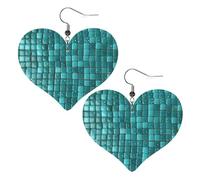 Turquoise Small Dot Tiles Leather Earrings Dangle Drop for Women Lightweight Heart Dangle Earrings Jewelry Fashion Pendant and Valentine Birthday Party Gift
