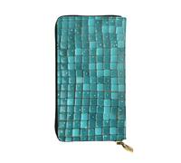 Turquoise Small Dot Tiles Leather Wallets for Women Men, RFID Blocking Large Capacity Credit Card Holder with Zipper Ladies Phone Clutch Handbag Travel Purse Gifts for Birthday