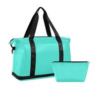 Turquoise Solid Color Pure Plain Travel Hand Bag Overnight Weekender Bags with Toiletry Bag for Business Trips 2 Pcs Set, turquoise Solid color Pure Plain, One Size