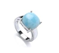 Turquoise Solitaire Ring, Platinum Plated Sterling Silver, Size L - Q 13mm Genuine Turquoise Stone (O)