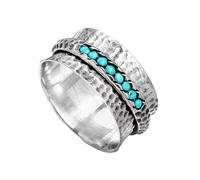 Turquoise Spinner Silver Ring, Boho Turquoise Chunky Rings, Silver Spinner Moonstone Ring, Handmade Statement Ring for Women (Style A,10)
