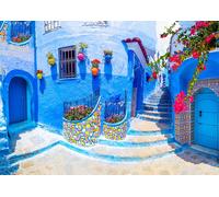 Turquoise Street in Chefchaouen, Morocco