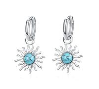 Turquoise Sun Earrings, 925 Sterling Silver Turquoise Sun Hoop Earrings for Sensitive Ears Jewellery Gift for Women Girls